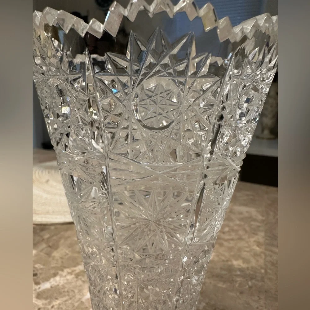 8 Crystal Vase Bohemian Czech Hand Cut Queen Lace 24% Lead